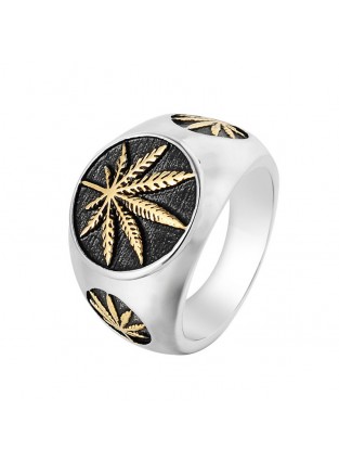 Cannabis Leaf Weed Leaf Men's Titanium Steel Vintage Ring For Weed Party 