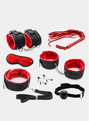 BDSM Sex Bondage Set  Lingerie Handcuffs Nipple Clamps Gag Whip Rope Sex Products Erotic Toys 7 PCS/set  