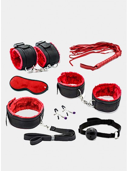 BDSM Sex Bondage Set  Lingerie Handcuffs Nipple Clamps Gag Whip Rope Sex Products Erotic Toys 7 PCS/set