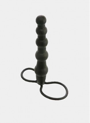 Black Anal Beads Silicone Cock Ring Dildo Enhancer Dual Lesbian Sex Toy For Women Couples 