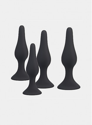 Silicone Anal Butt Plug Black Prostate Massager Adult Products Prostate Massager Set of 4 With Strong Suction Cup for Men