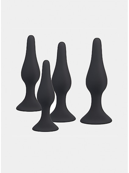 Silicone Anal Butt Plug Black Prostate Massager Adult Products Prostate Massager Set of 4 With Strong Suction Cup for Men